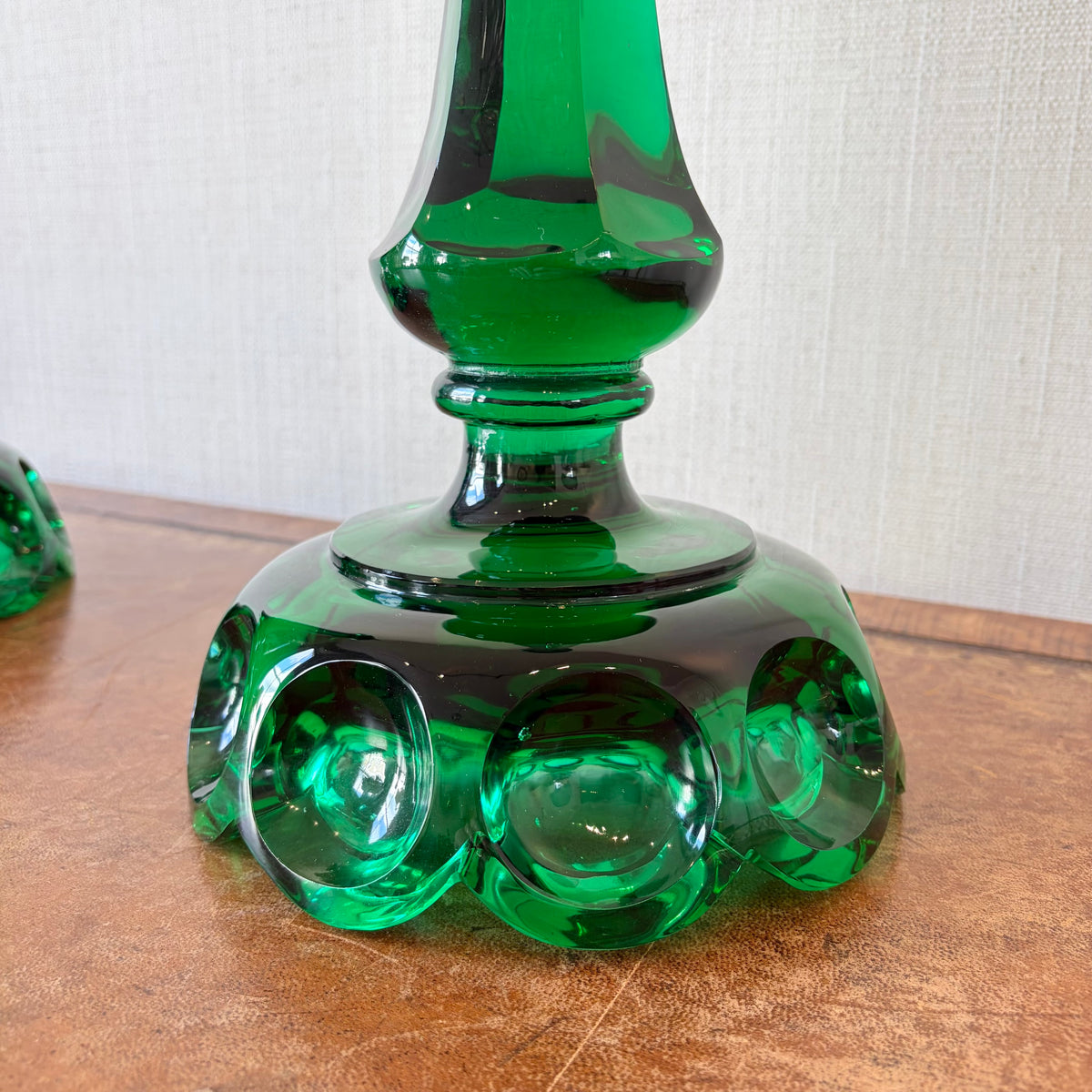 Pair of Emerald Green Glass Lamp Bases