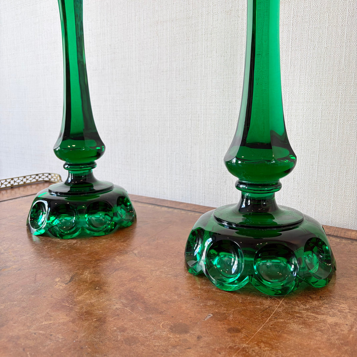Pair of Emerald Green Glass Lamp Bases