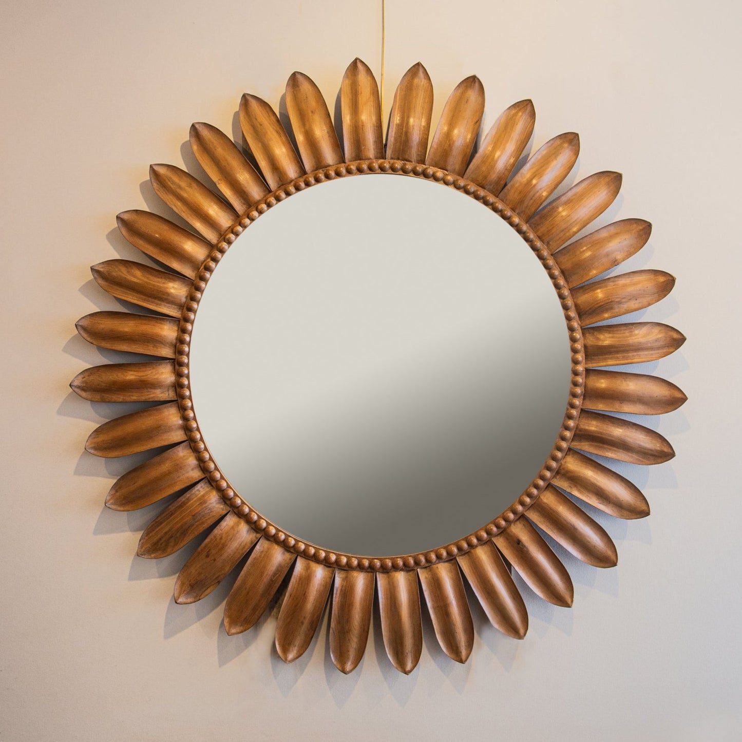 Carved Wood Lotus Petal Mirror