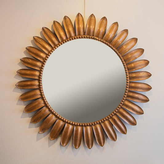 Carved Wood Lotus Petal Mirror.