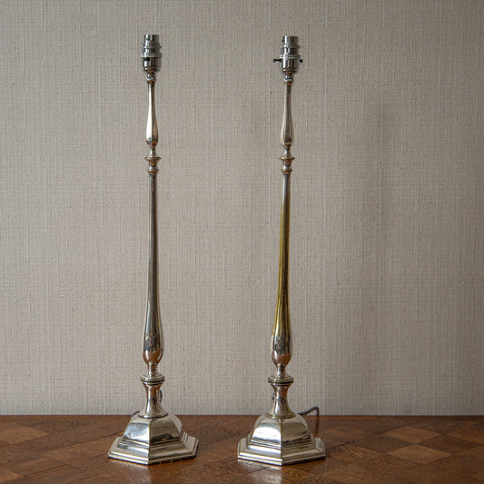 Pair of Tall Silvered Edison Lamps