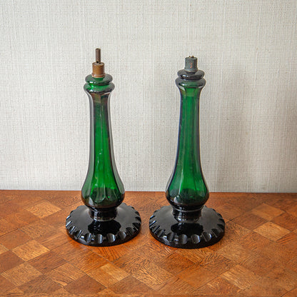 Pair of Green Glass Baluster Lamps