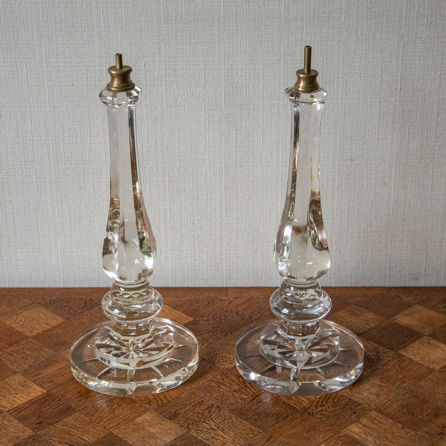 Pair of Clear Glass Baluster Lamps