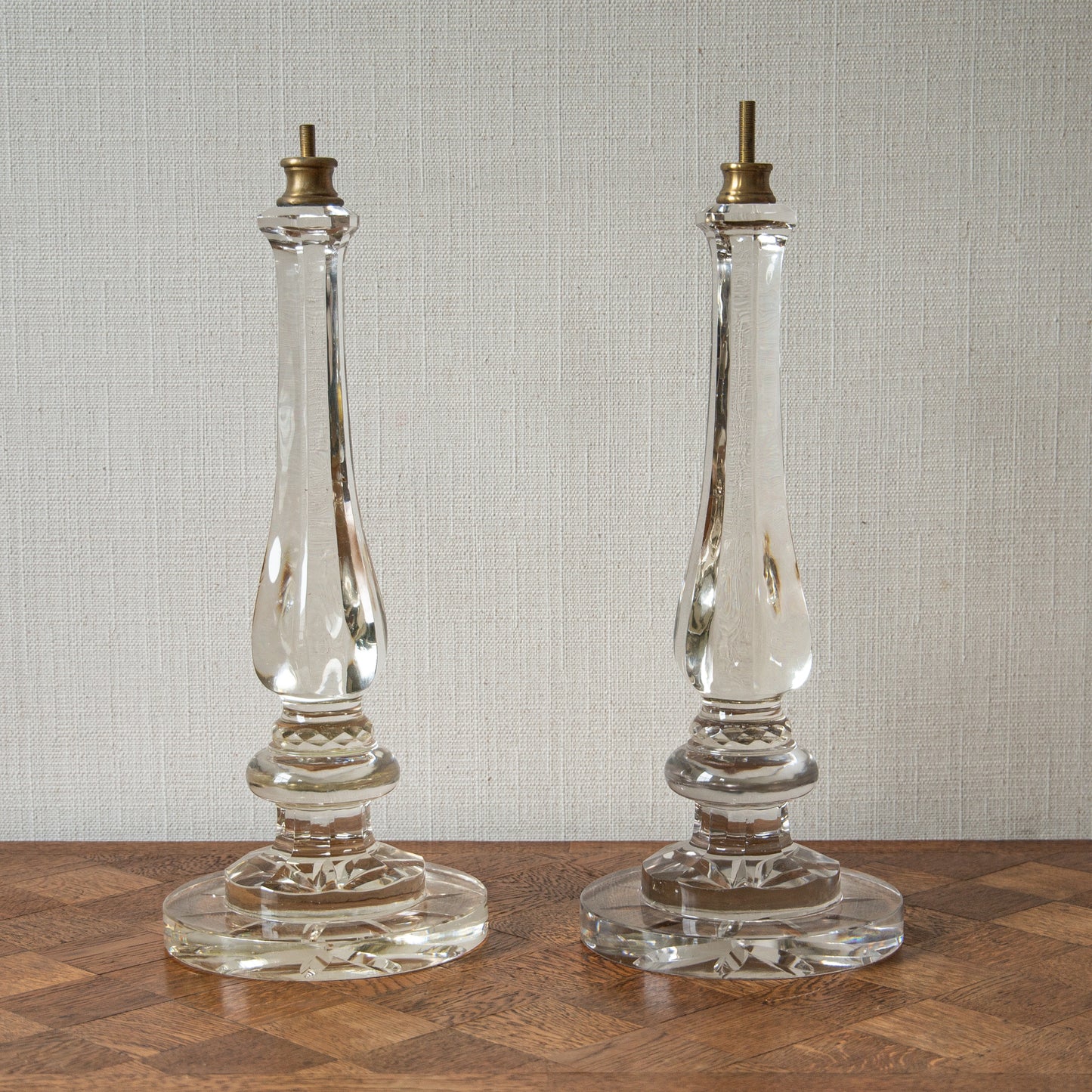 Pair of Clear Glass Baluster Lamps