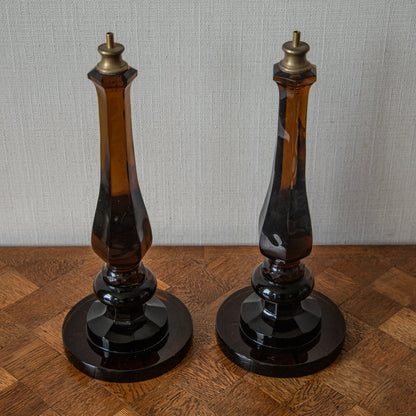 Pair of Cognac Glass Baluster Lamps