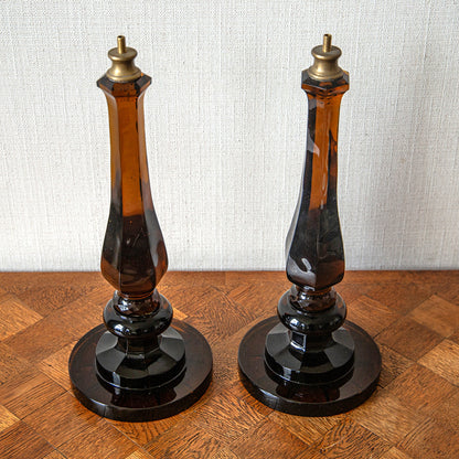 Pair of Cognac Glass Baluster Lamps