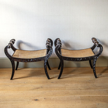 Pair of Ebony Anglo-Indian Design Stools