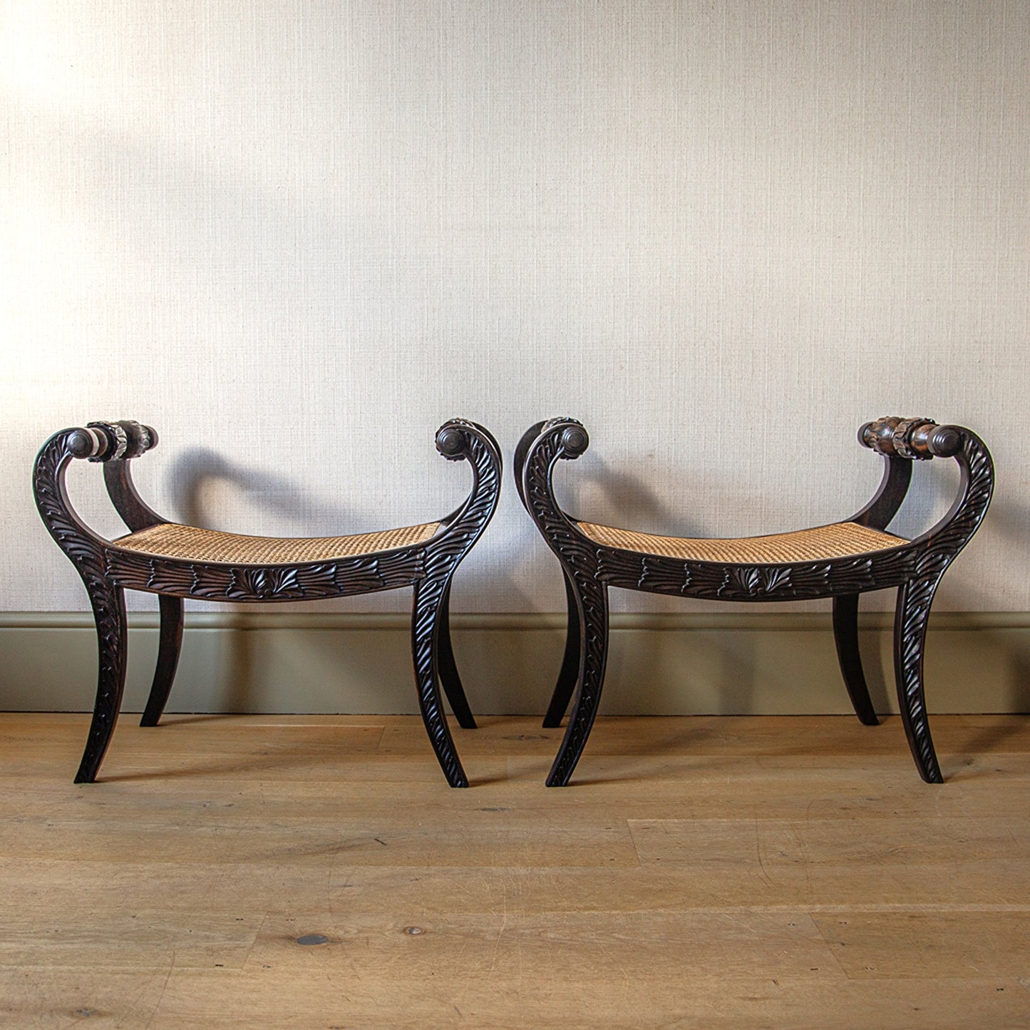 Pair of Ebony Anglo-Indian Design Stools