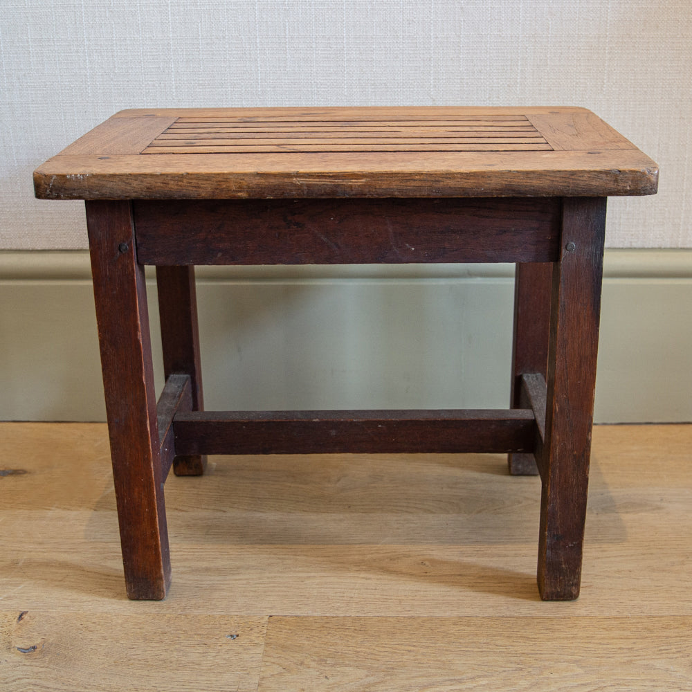 SMALL RECLAIMED OAK STOOL WITH SLATTED TOP