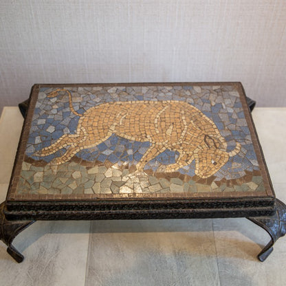 Mosaic Trivet Depicting a Charging Bull