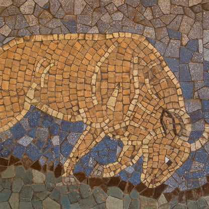 Mosaic Trivet Depicting a Charging Bull