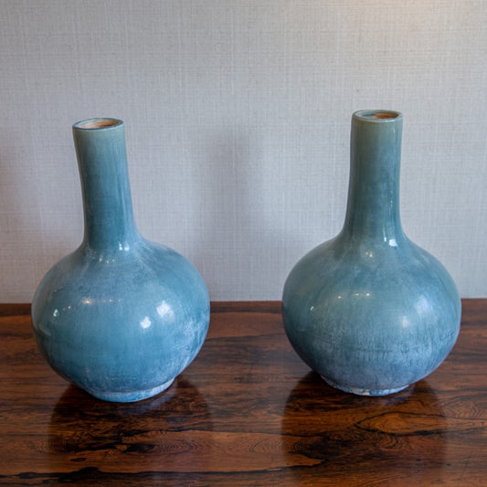 A PAIR OF BLUE SHAPED VASES