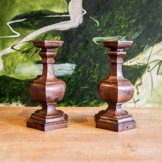 PAIR OF WALNUT BALUSTER LAMPS