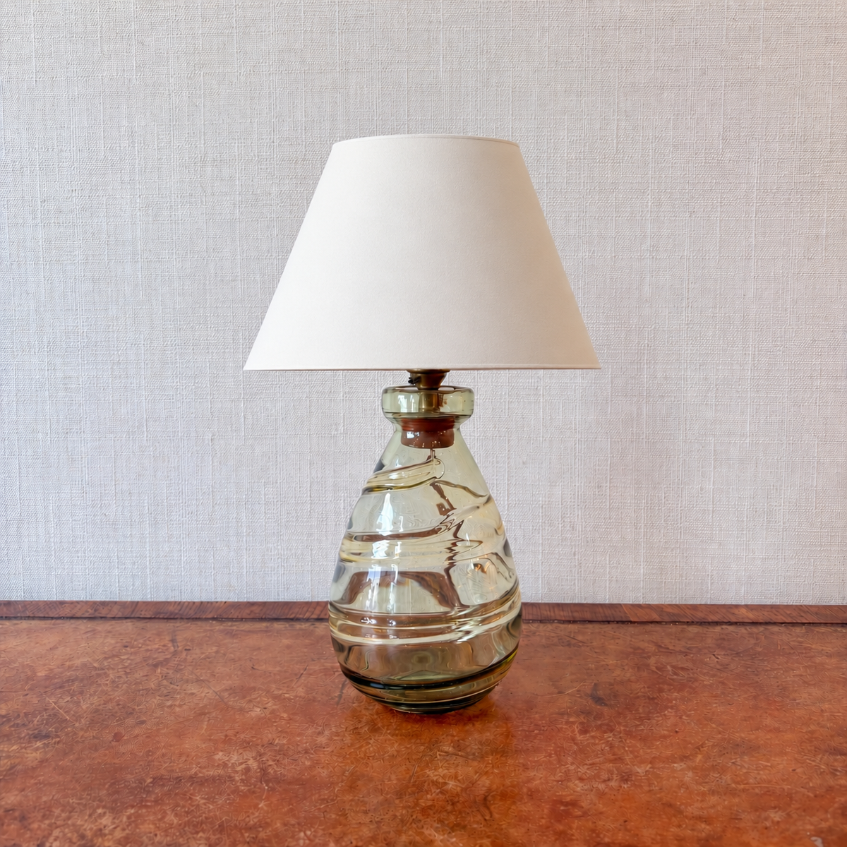 Whitefriars Olive Green Swirled Glass Table Lamp