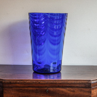 Unusually Large Blue Glass Bucket Vase