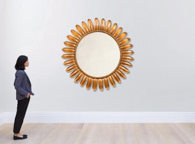 A Large Carved Wood Lotus Petal Mirror