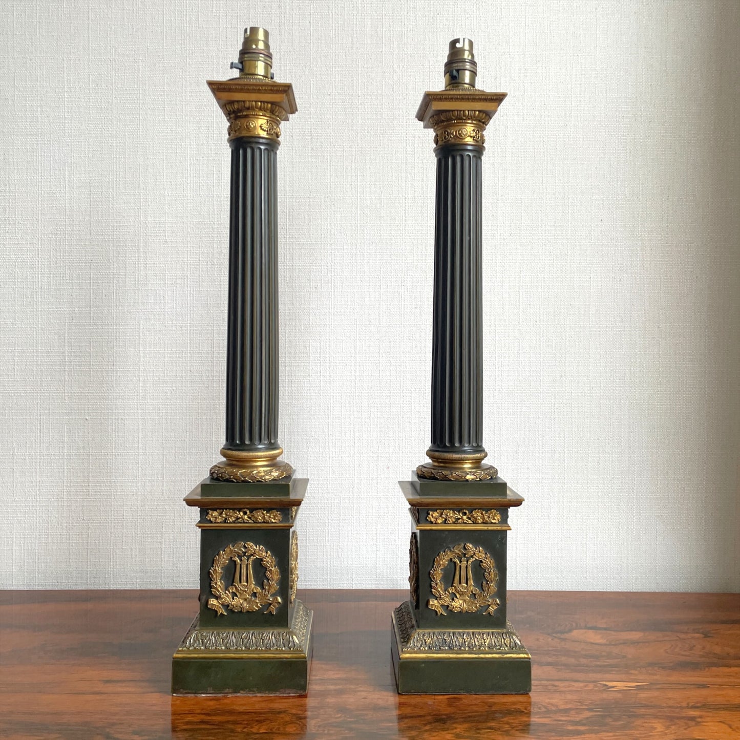 Pair of Columnar Oil Table Lamps