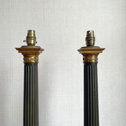 Pair of Columnar Oil Table Lamps