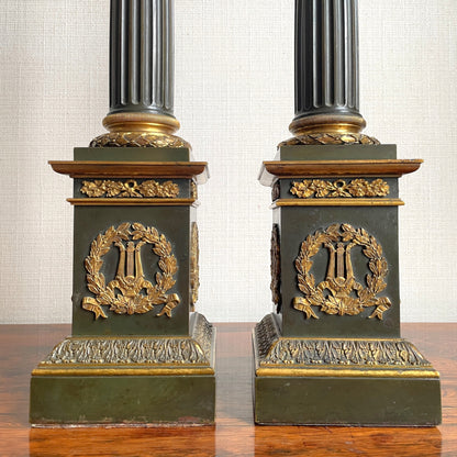 Pair of Columnar Oil Table Lamps