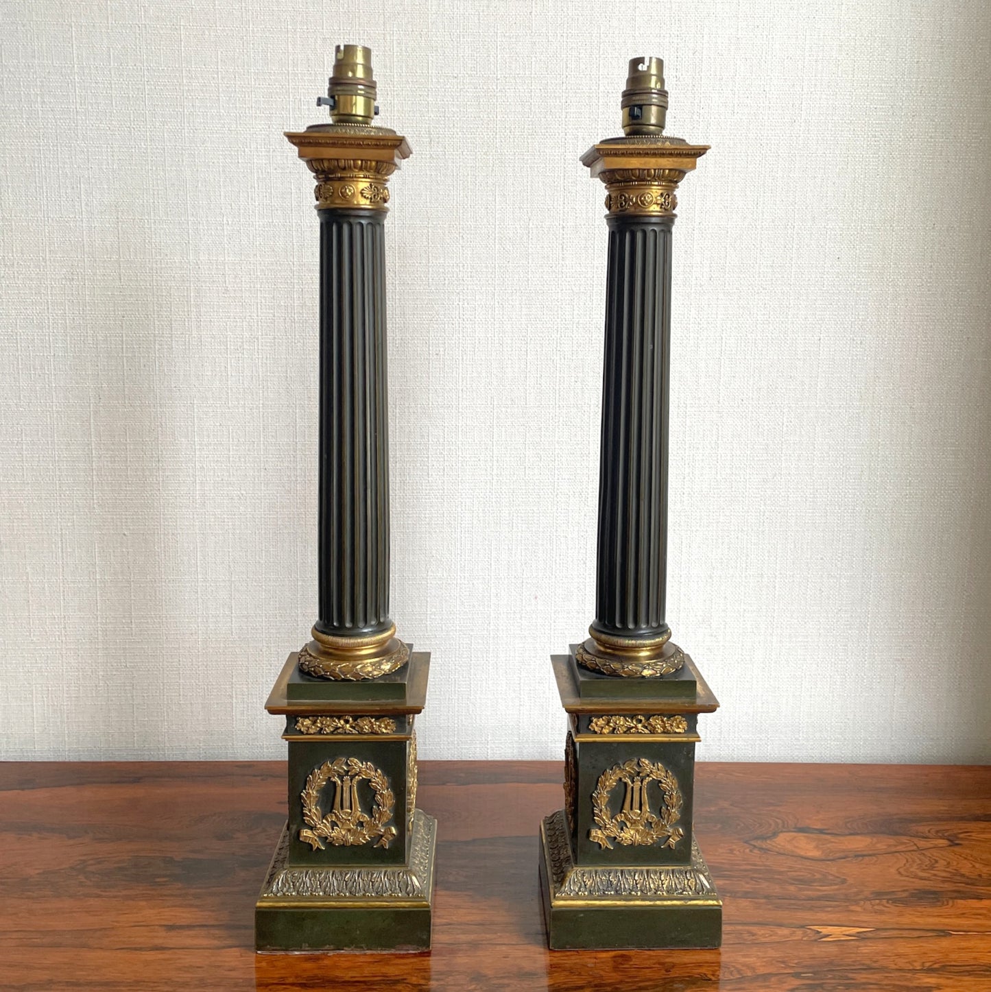 Pair of Columnar Oil Table Lamps