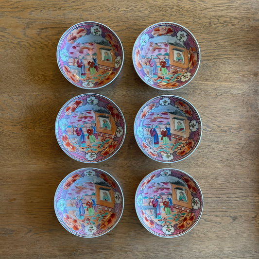 A Group of Six Chinoiserie Decorated Saucers