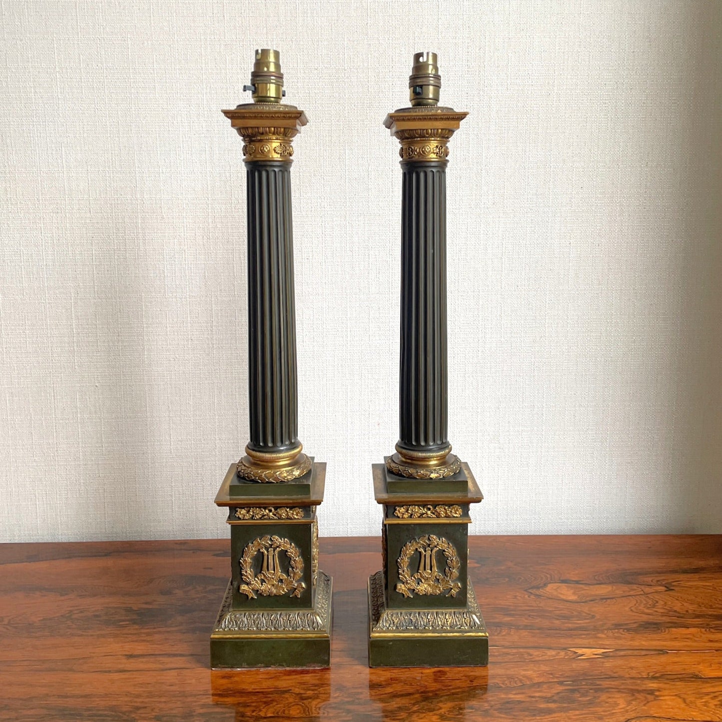 Pair of Columnar Oil Table Lamps