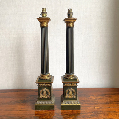 Pair of Columnar Oil Table Lamps