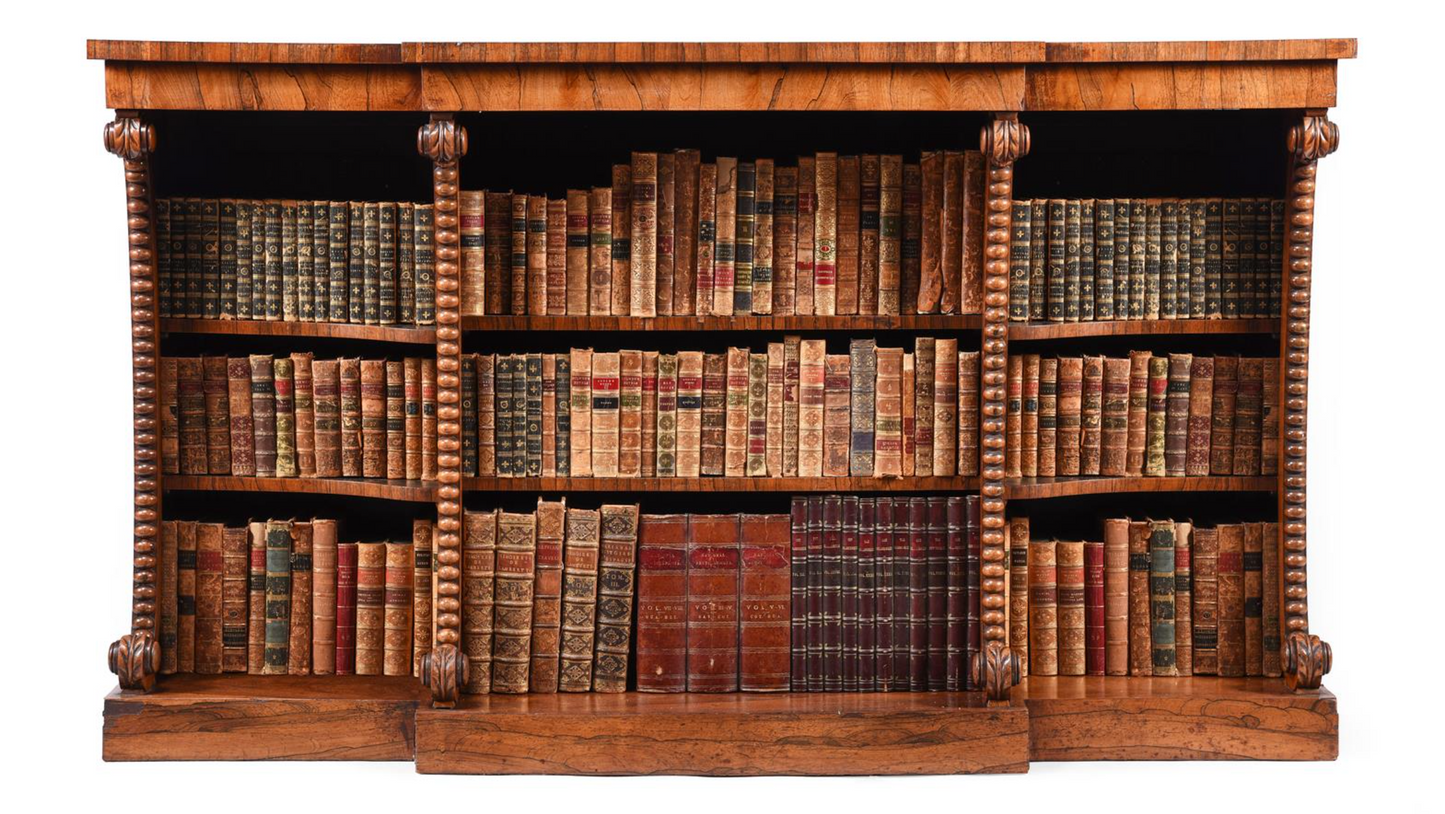 A George IV Rosewood Breakfront Open Bookcase